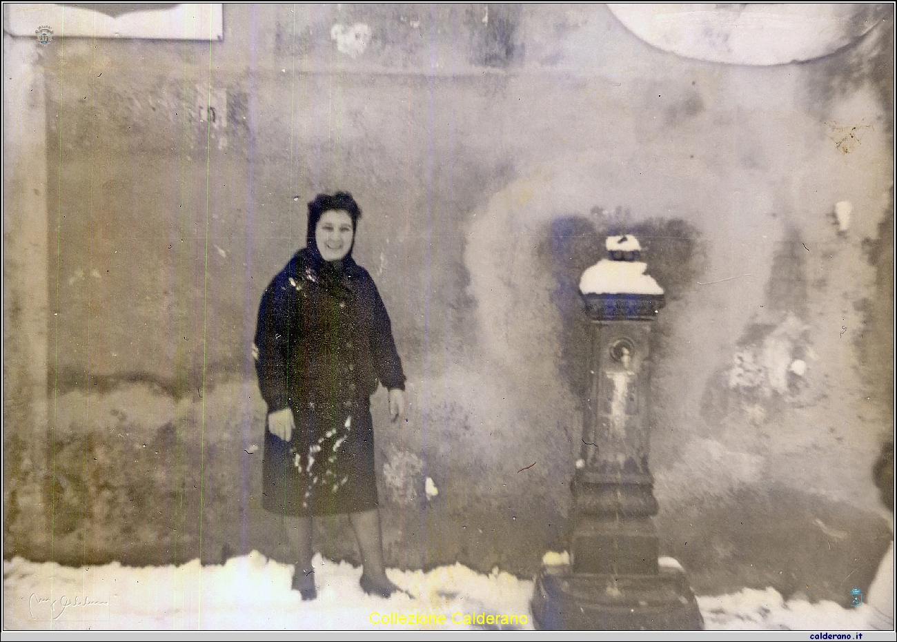 Mafalda Salvato con la neve alla fontana di Piazza Buraglia.jpg