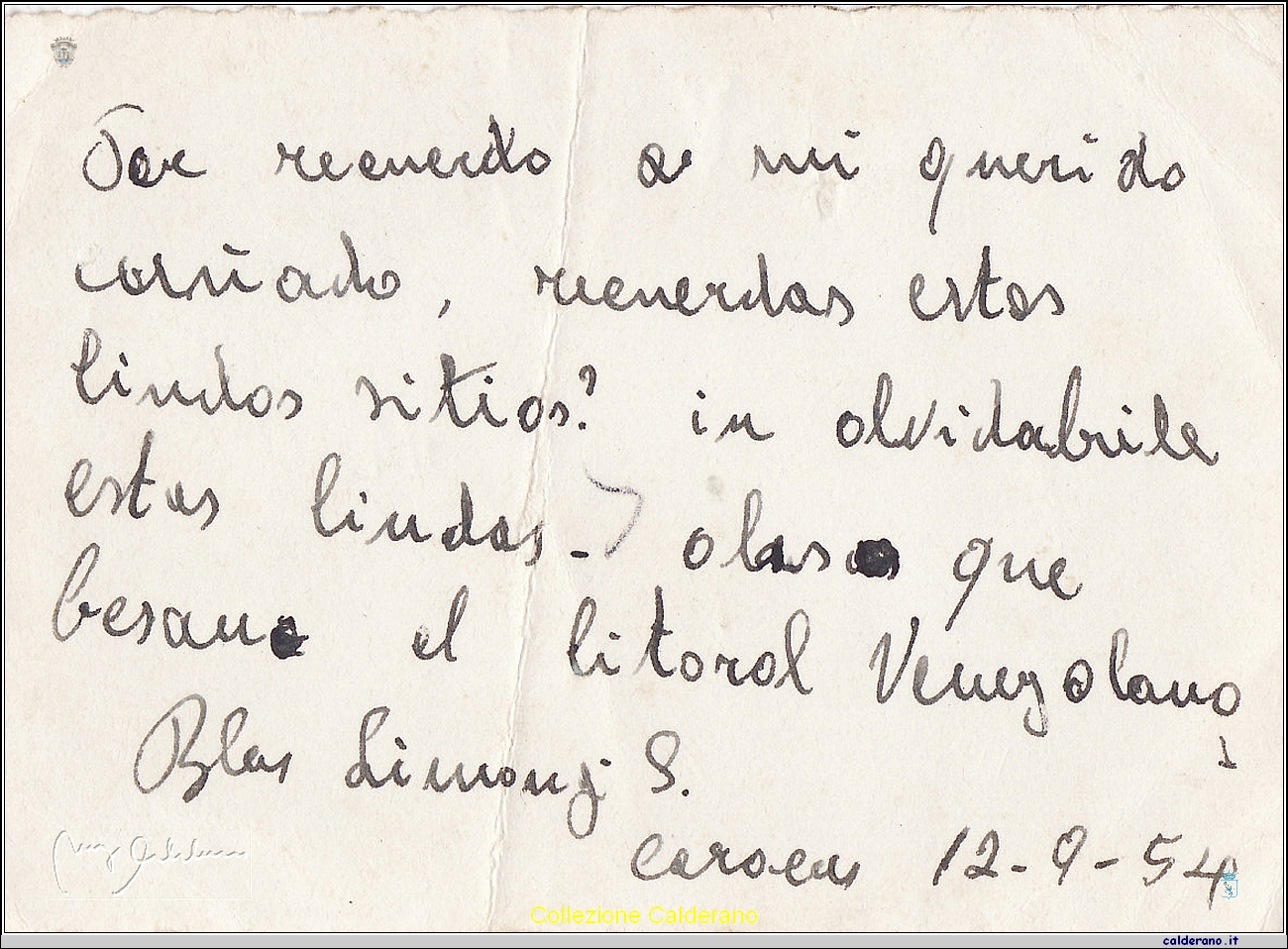 Requerdo de Blas Limongi da Caracas 12-09-1954.jpg