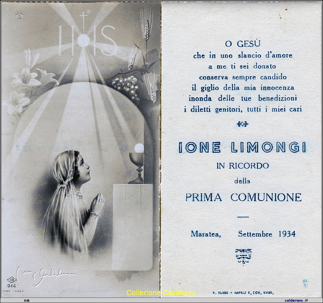 Ricordino della Prima Comunione di Ione Limongi.jpg