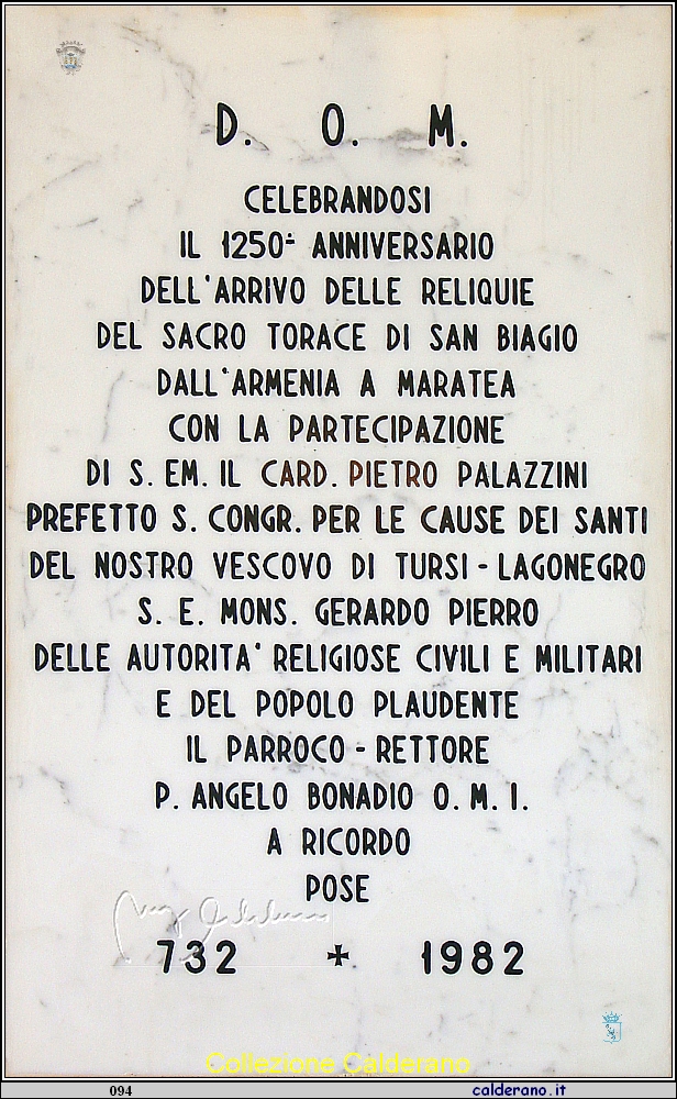 Lapide del 1250esimo nella Basilica di San Biagio Castello.JPG