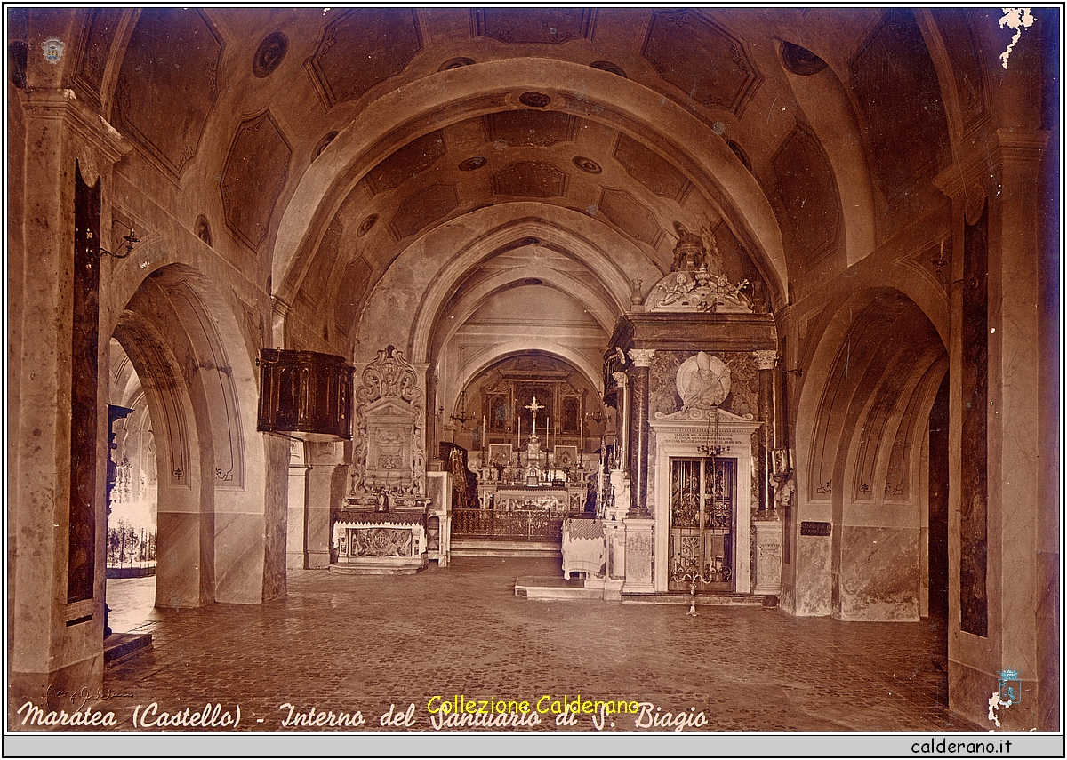 Castello - Interno del Santuario di S. Biagio - Cartolina 1939.jpg