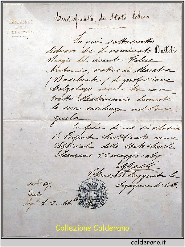 Certificato di stato libero del 1869.jpg