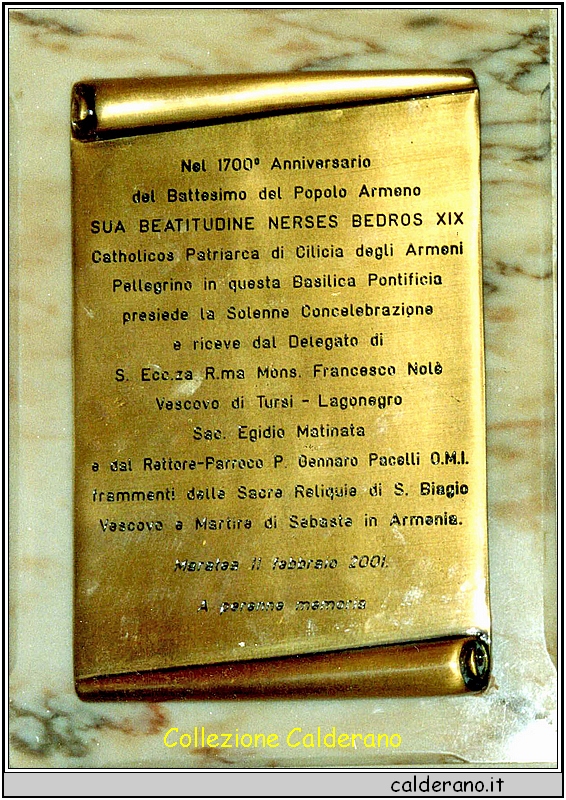 Incisione commemorativa nella Basilica di San Biagio.JPG