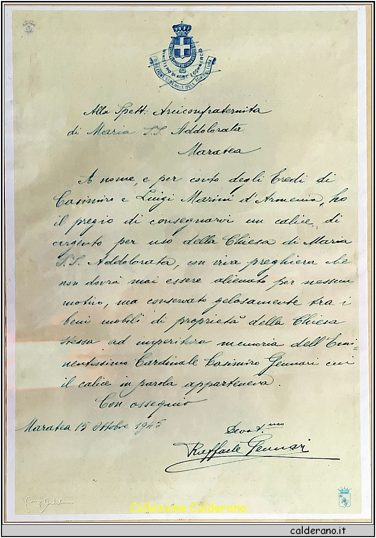 Lettera donazione di Raffaele Gennari 1945.jpg